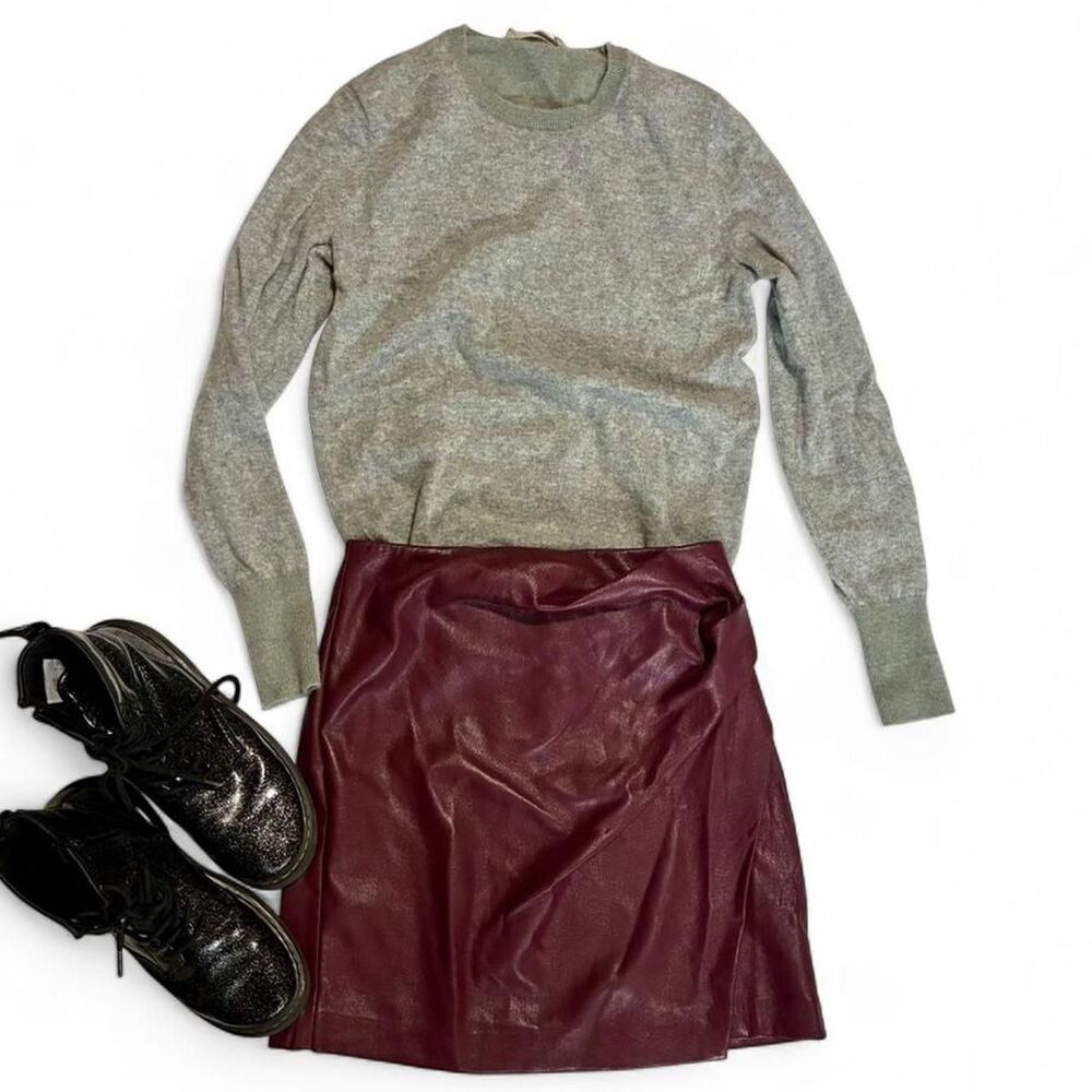 Chic Wilfred Burgundy Faux Wrap Pleather Mini Skirt